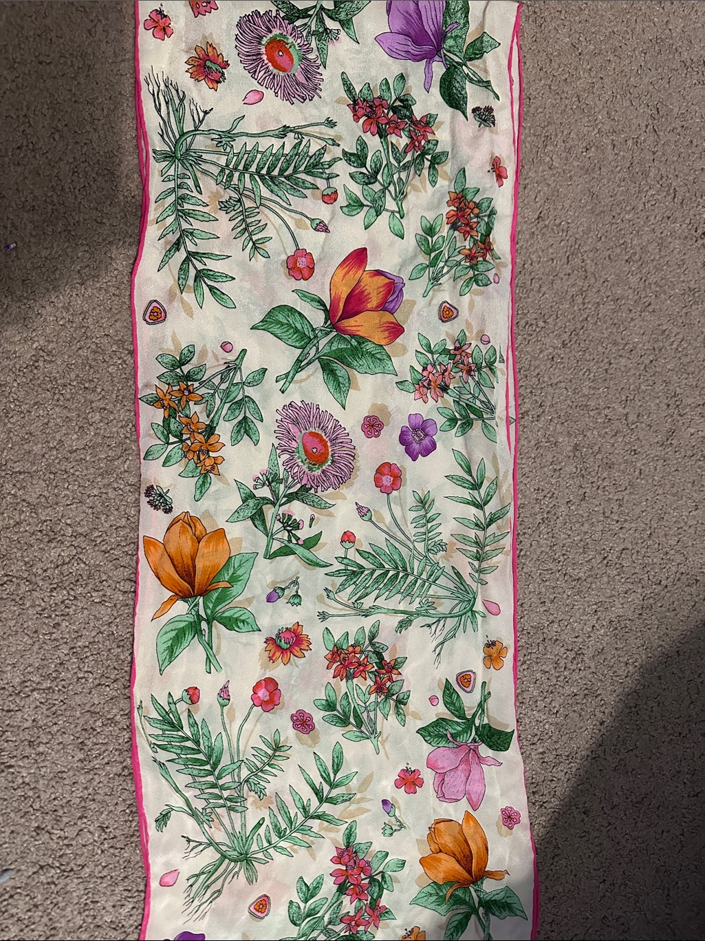 Echo Floral SilkFeel Scarf With Purple And Green Accents
